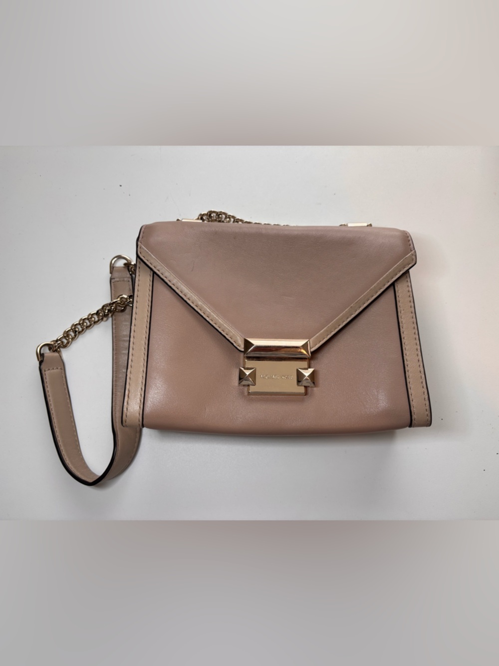 Michael Kors Blush Leather Envelope Shoulder Bag with Gold Chain